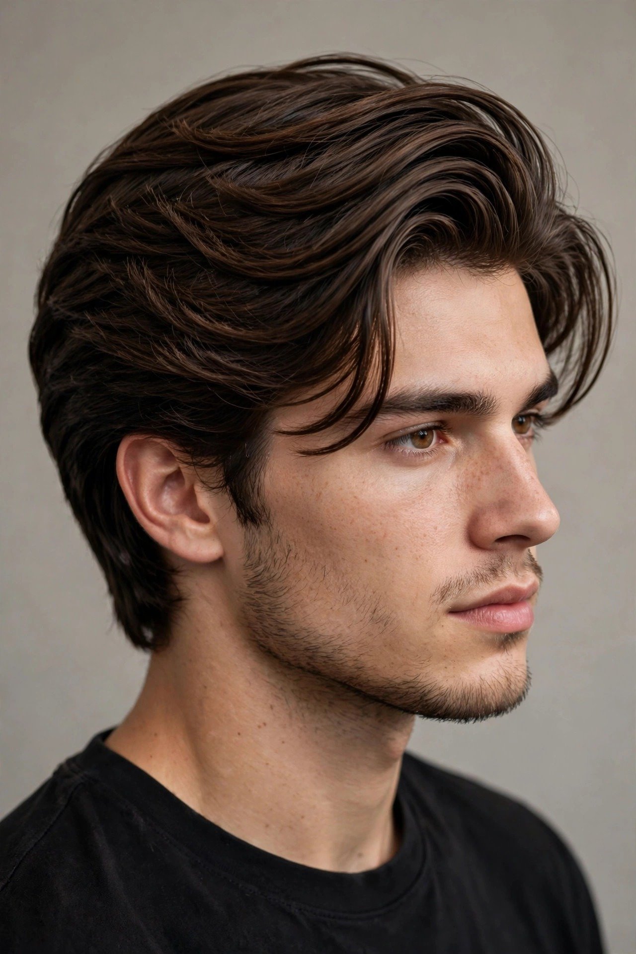 Layered medium flow haircut for thick hair, controlled volume with movement