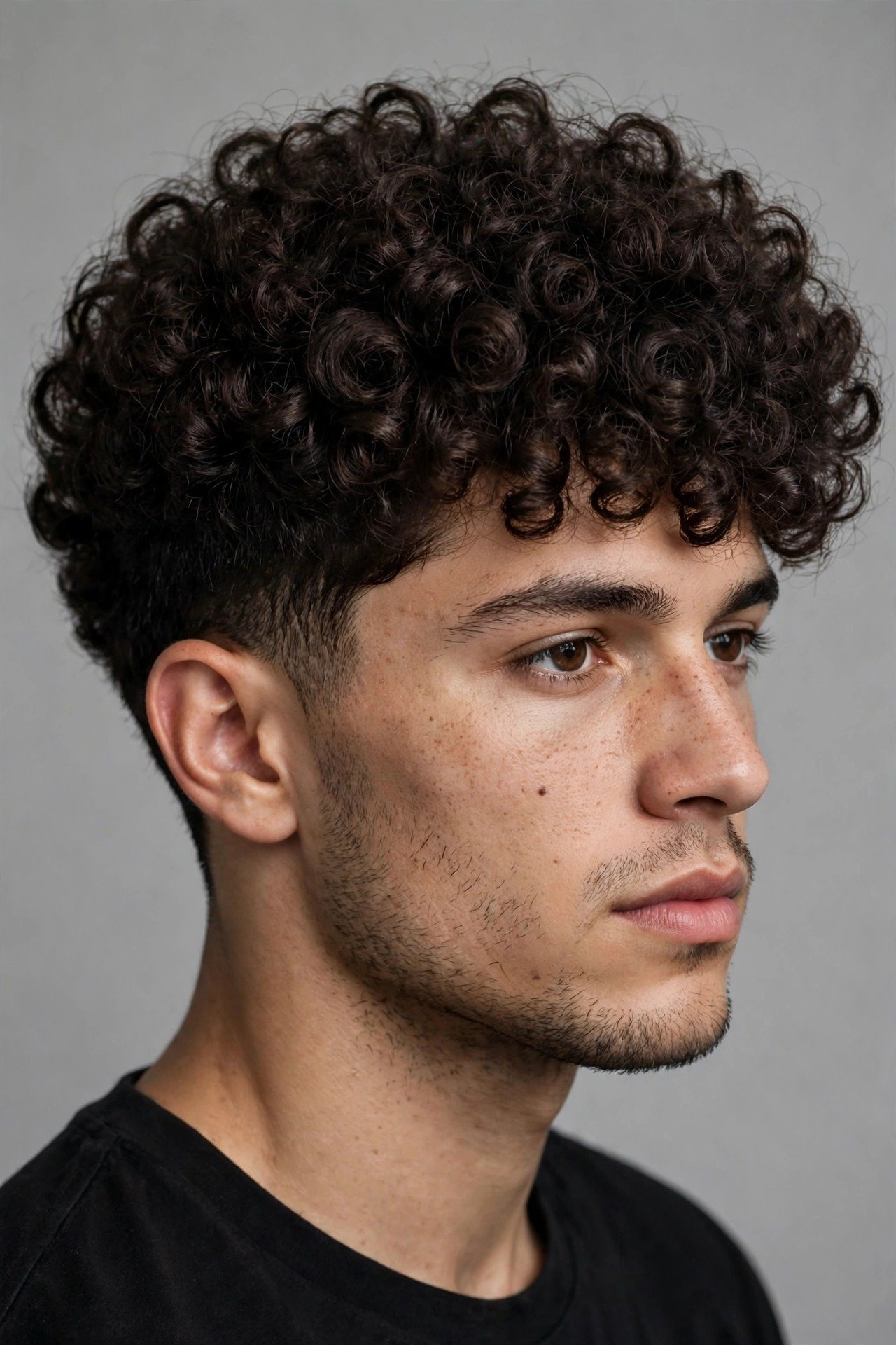Thick curly top haircut men, dense defined curls with controlled volume