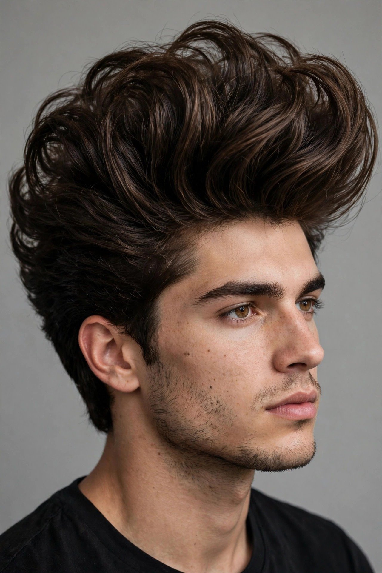 Thick hair pompadour men, massive voluminous pomp with dense height