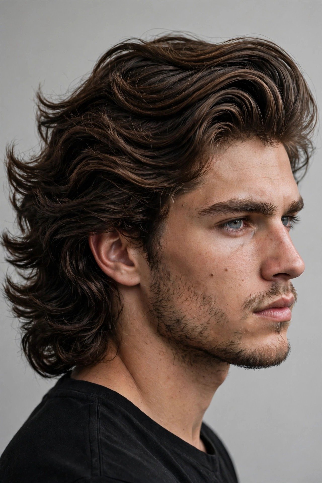 Thick bro flow haircut men, dense 5 inch flow swept back with volume