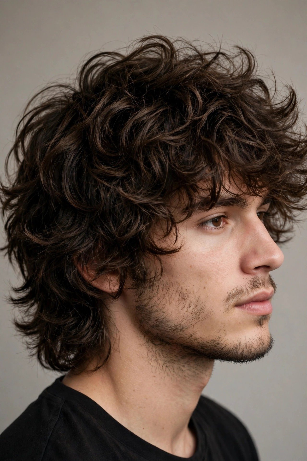 Thick wavy shag haircut men, layered dense waves with rock texture