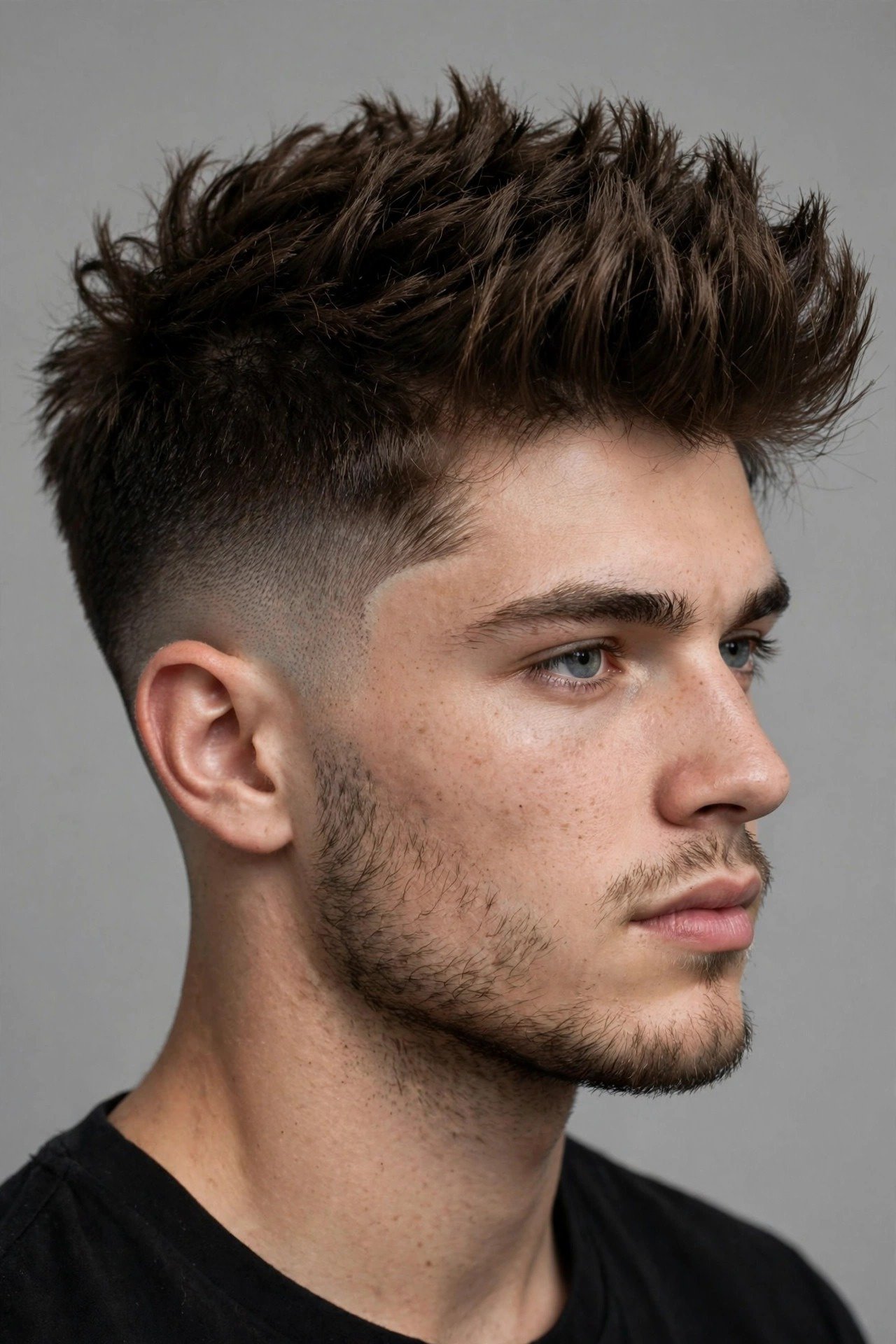 Thick textured faux hawk men, dense wavy strip with faded sides