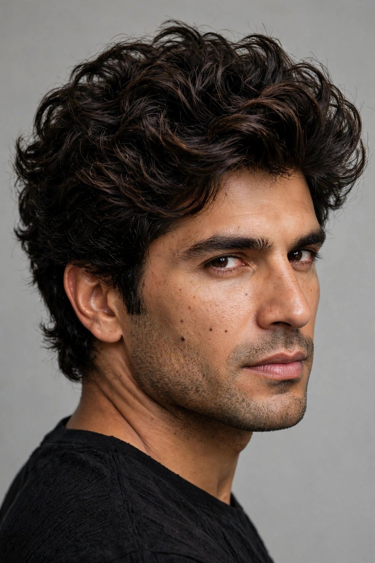 Confident man with thick healthy dense hair, well groomed textured style