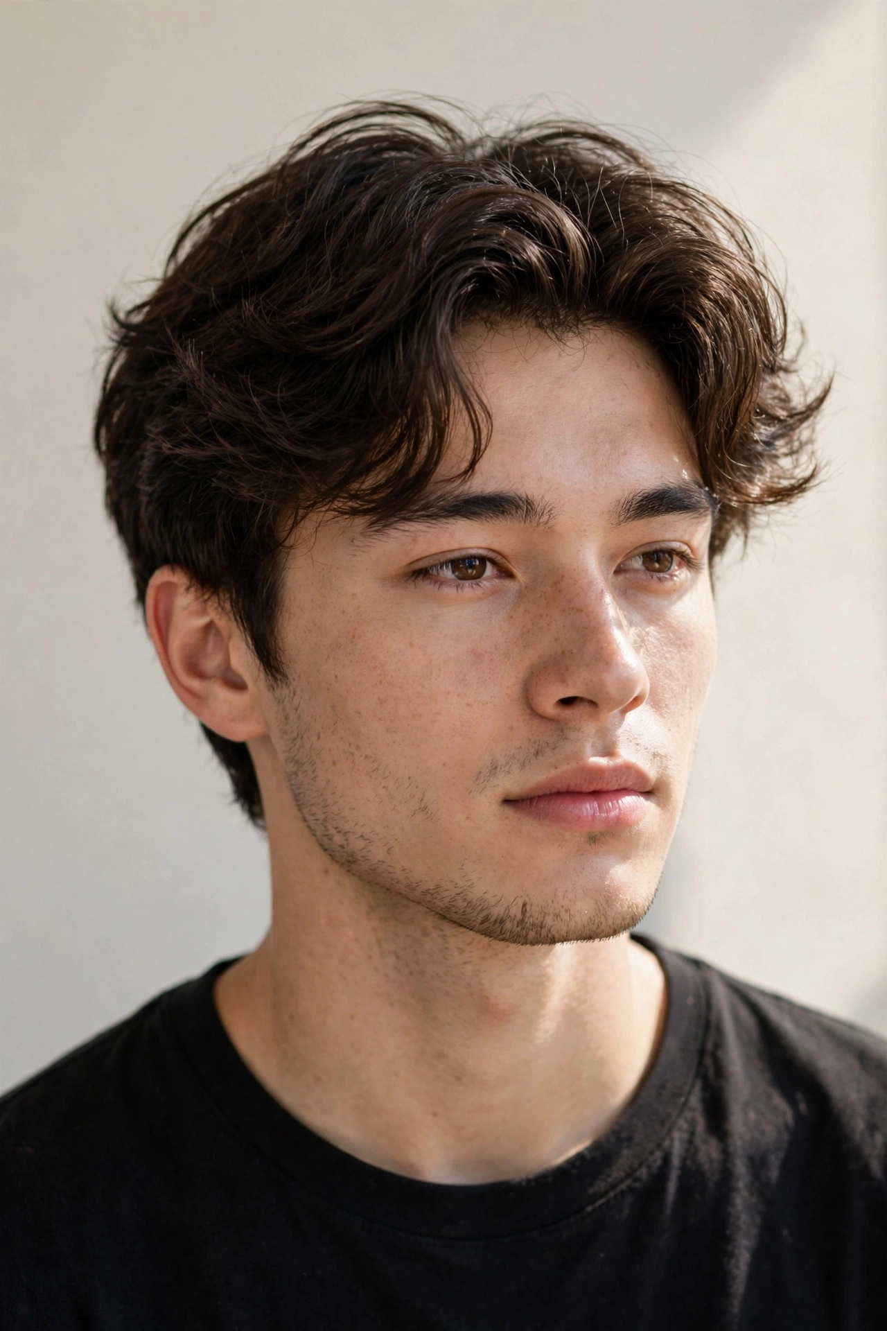 young man with slightly grown-out two block haircut, longer top with softened sides