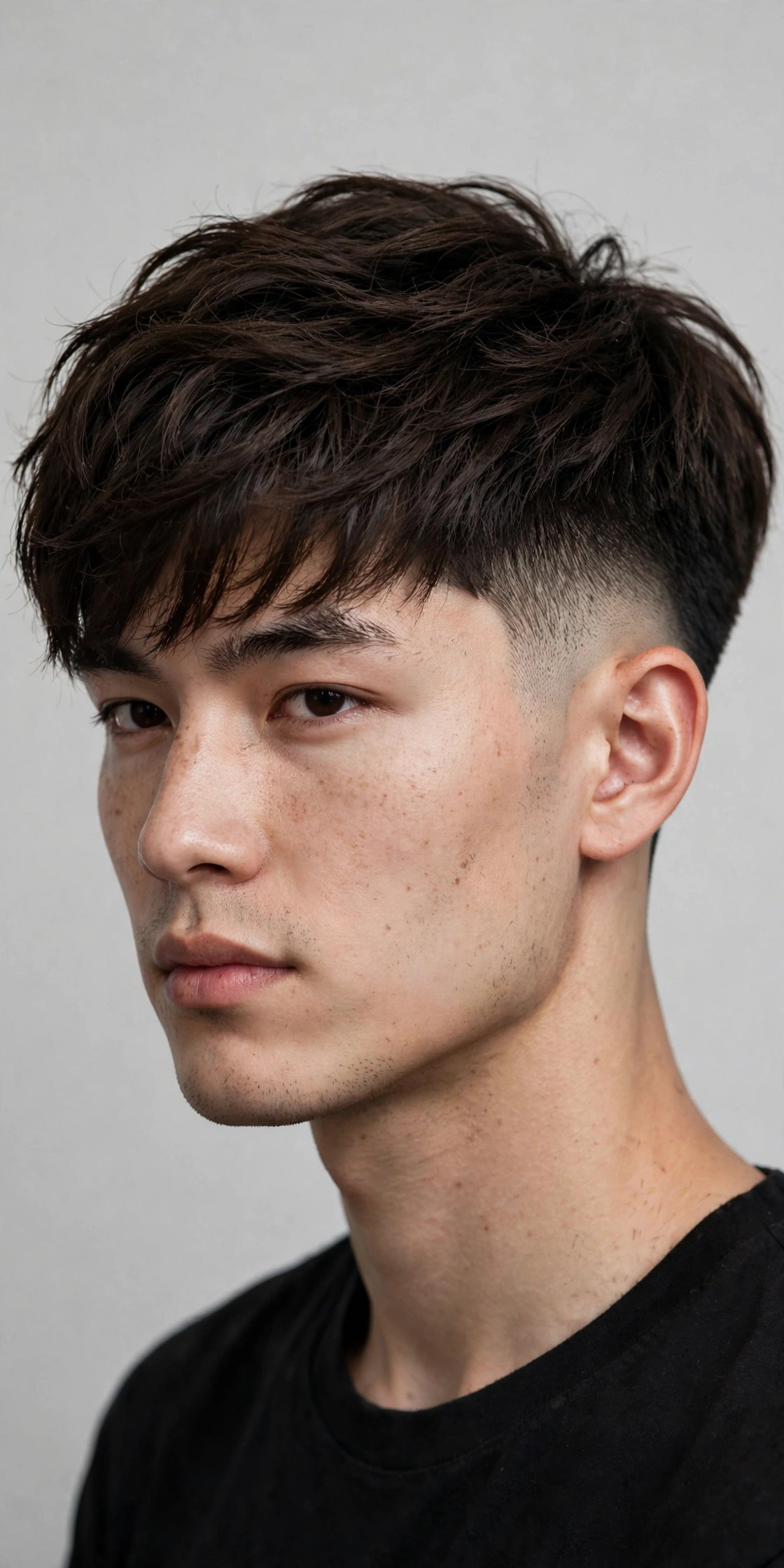 young man with two block taper fade, longer top, smoothly tapered sides and neckline