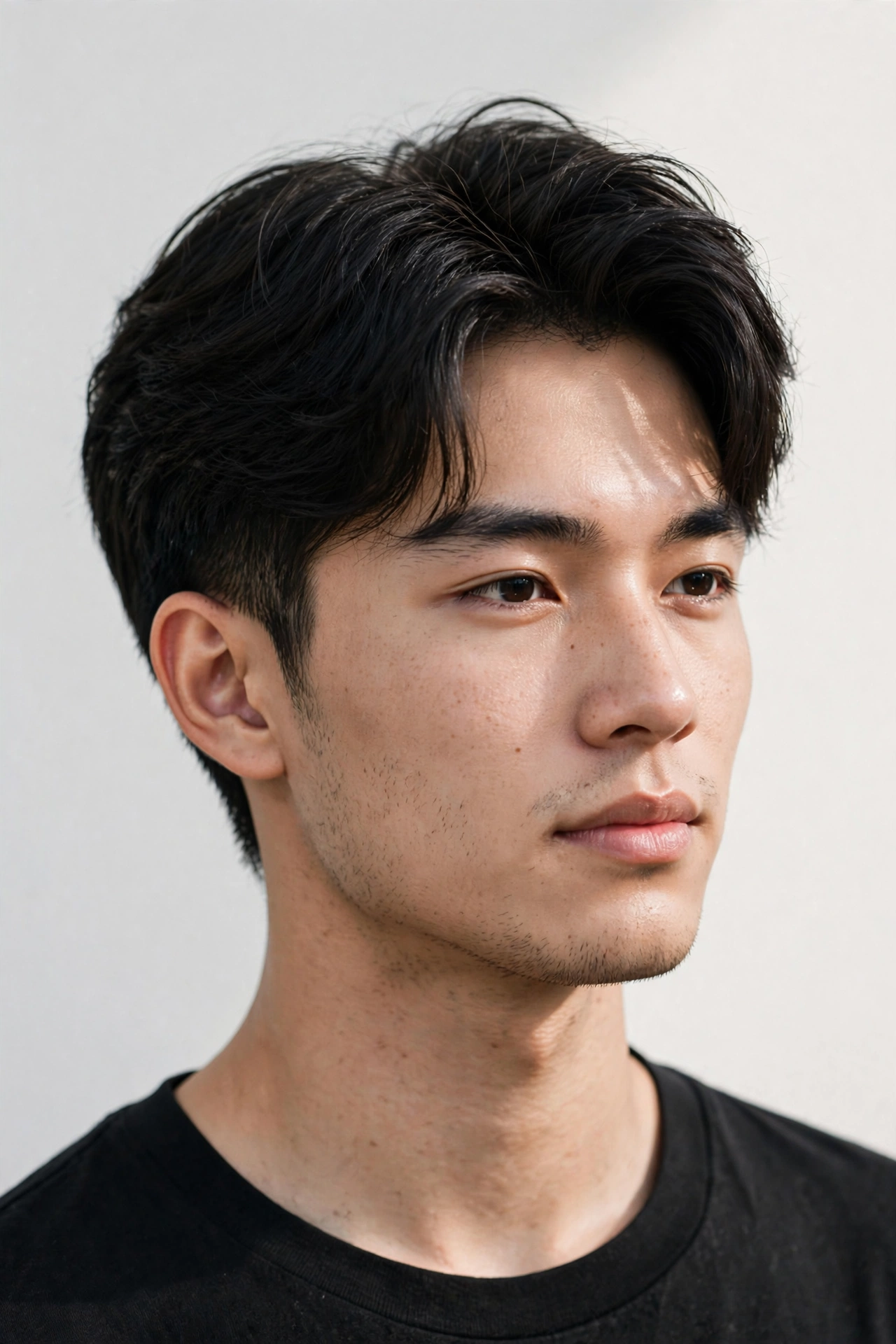 young man with two block low taper, long top, subtle taper around temples and neckline