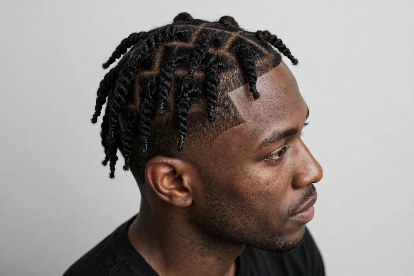Short starter two strand twists men, compact twists on short natural hair with sharp lineup
