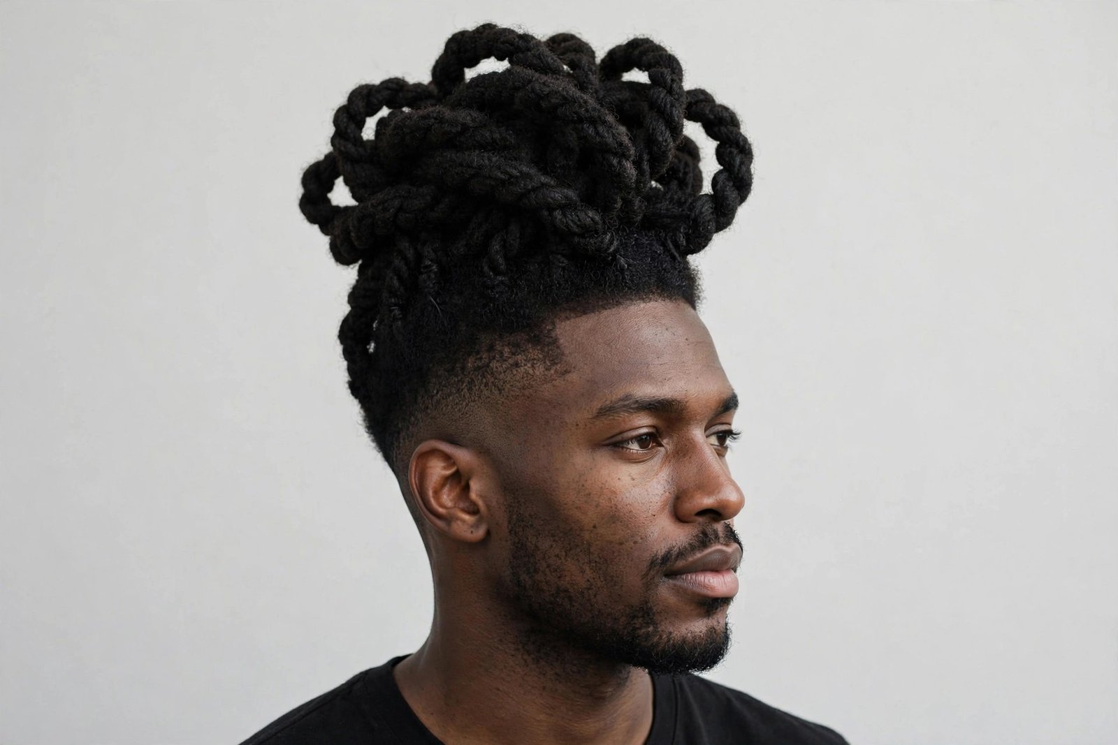 High top two strand twists men, voluminous twisted crown with tapered sides