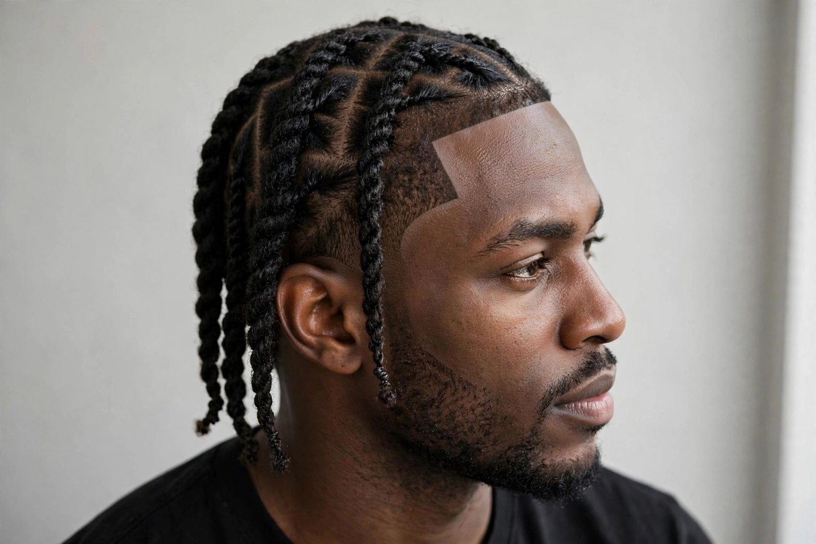 Two strand twists men with sharp lineup, twists with crisp edge up hairline