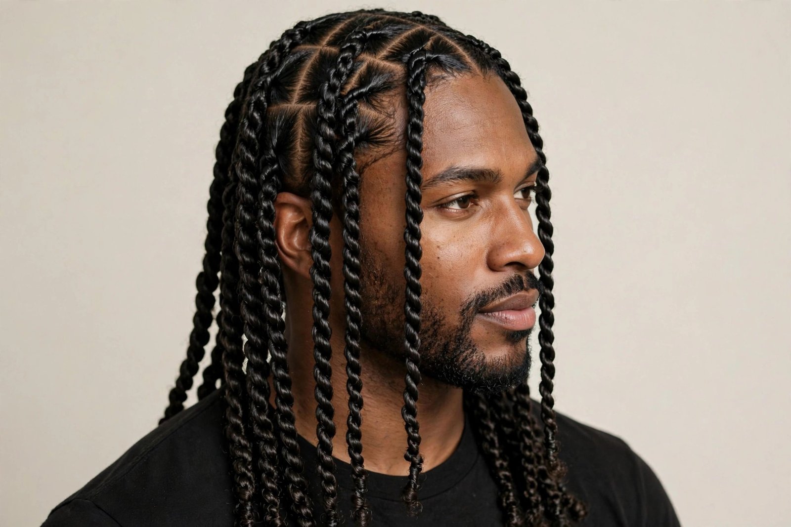 Man with healthy defined two strand twists, confident natural hair