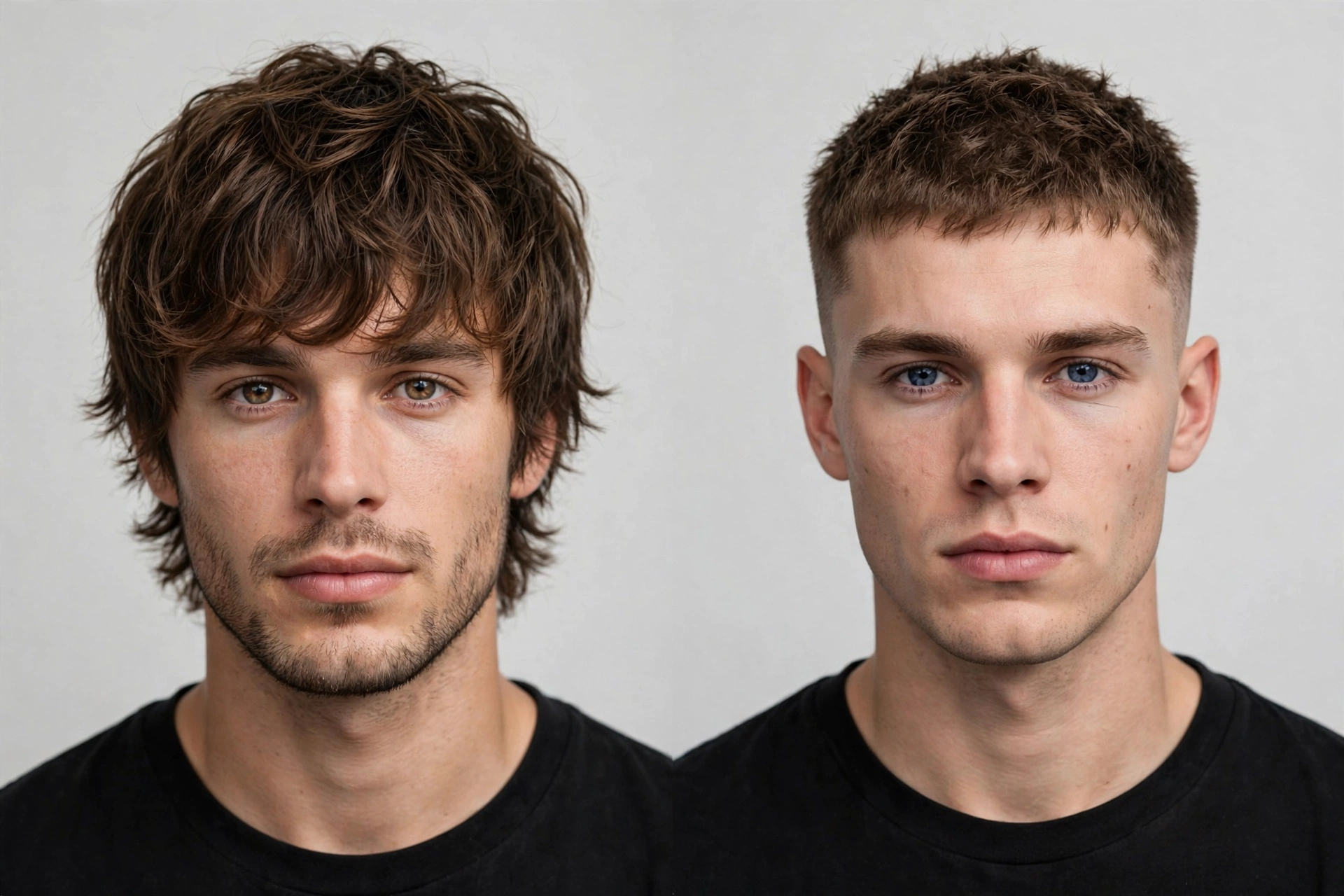side-by-side comparison of warrior cut and textured crop on two men