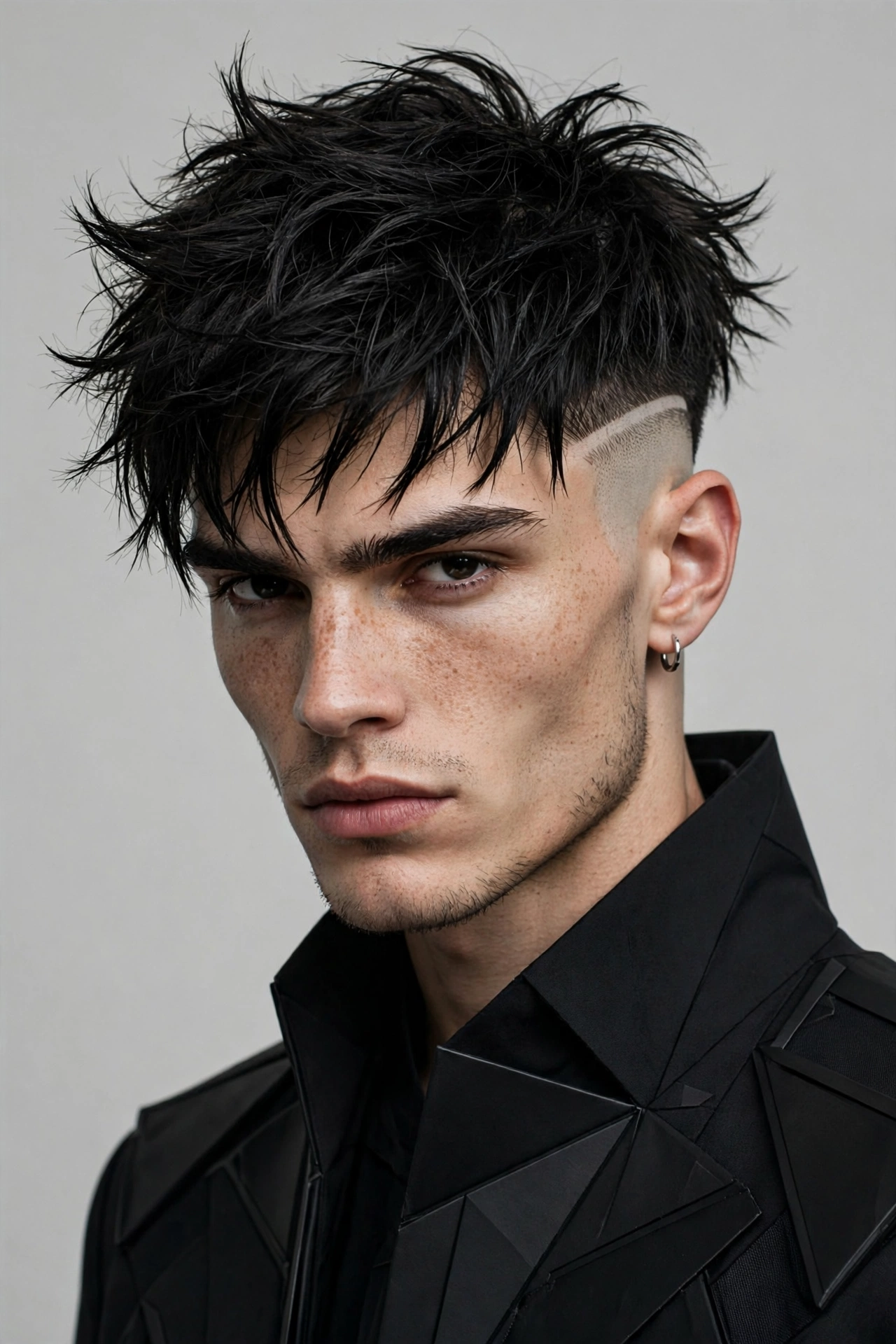 male model with warrior cut and undercut, disconnected short sides with long textured top