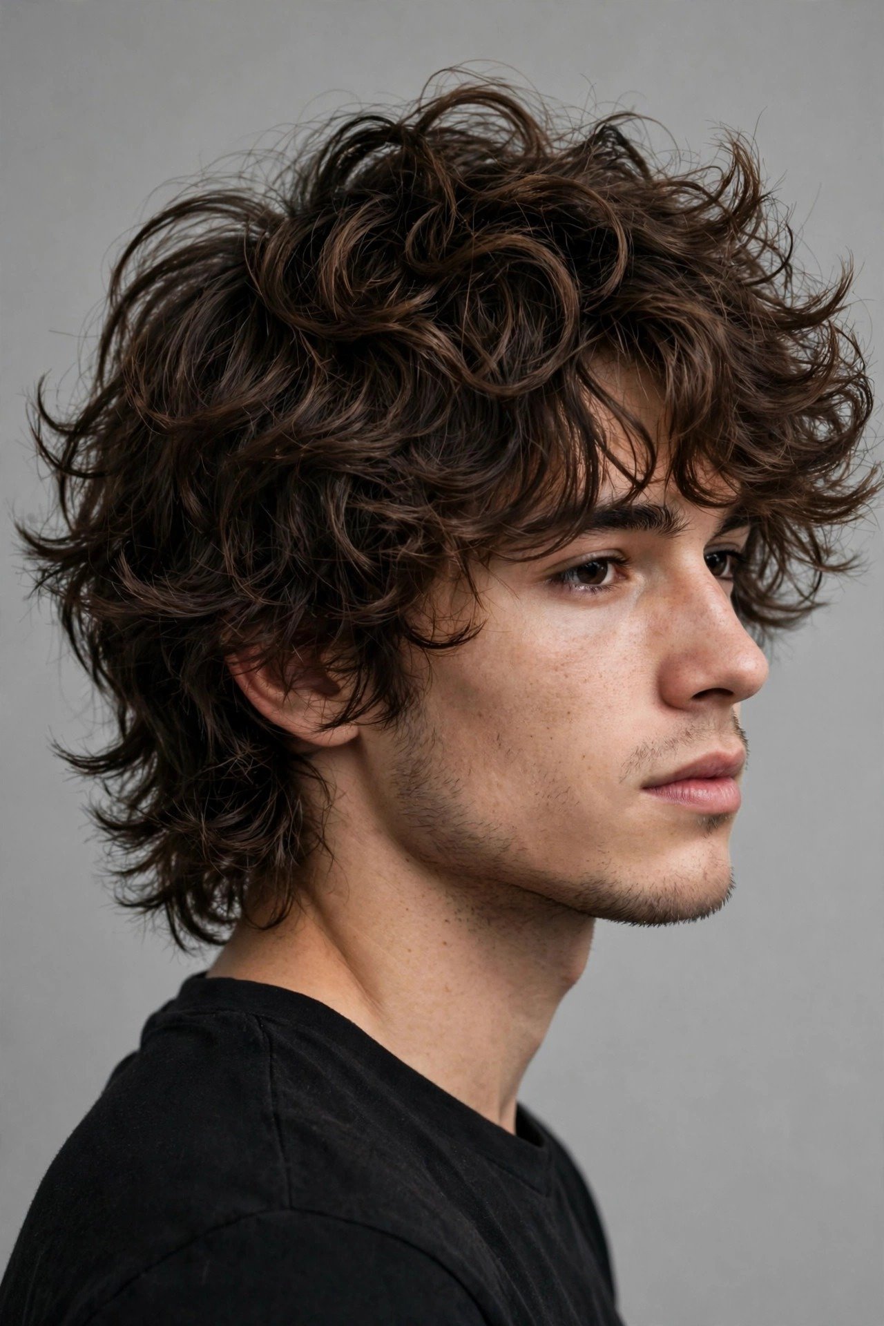 Wavy shag haircut men, layered shaggy waves with volume and rock texture