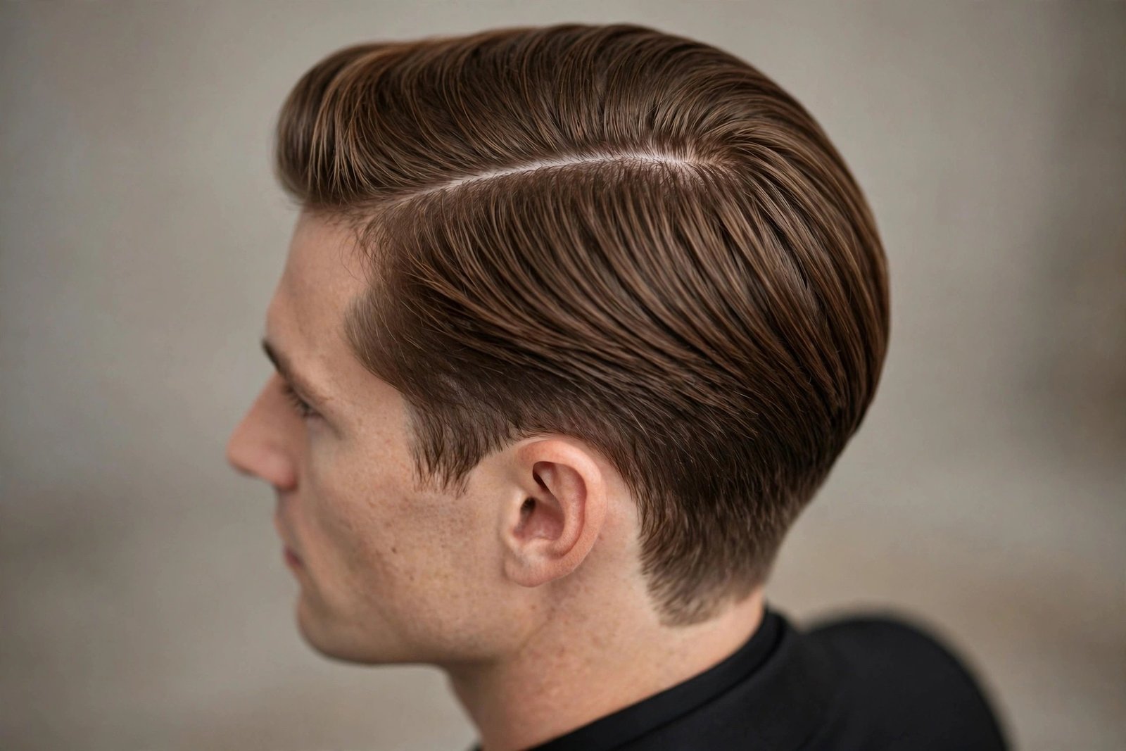 Classic side part wedding hairstyle for men with clean taper and defined parting