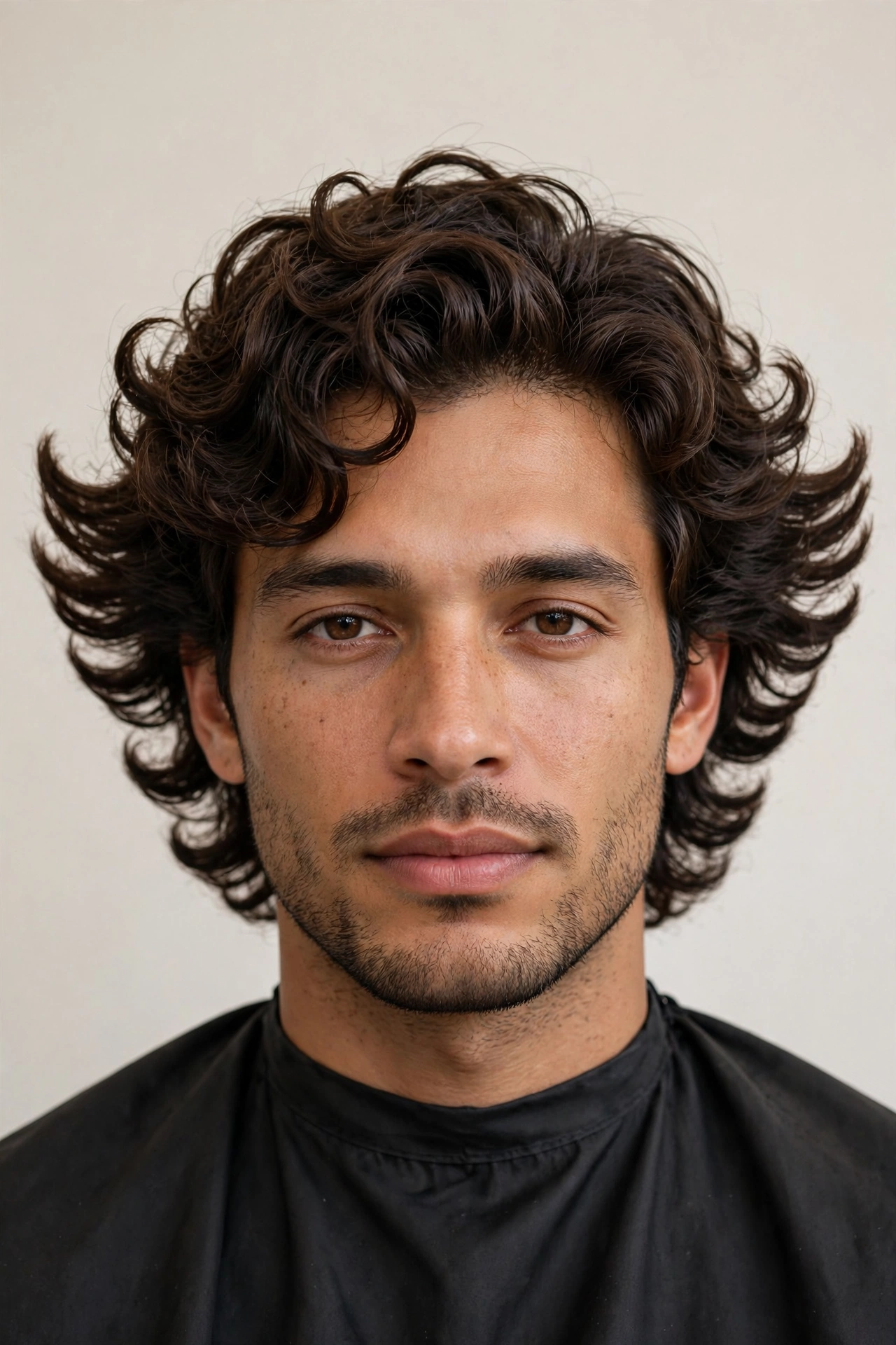 Curly men's wings haircut, natural curls feathered and flicking out at the sides