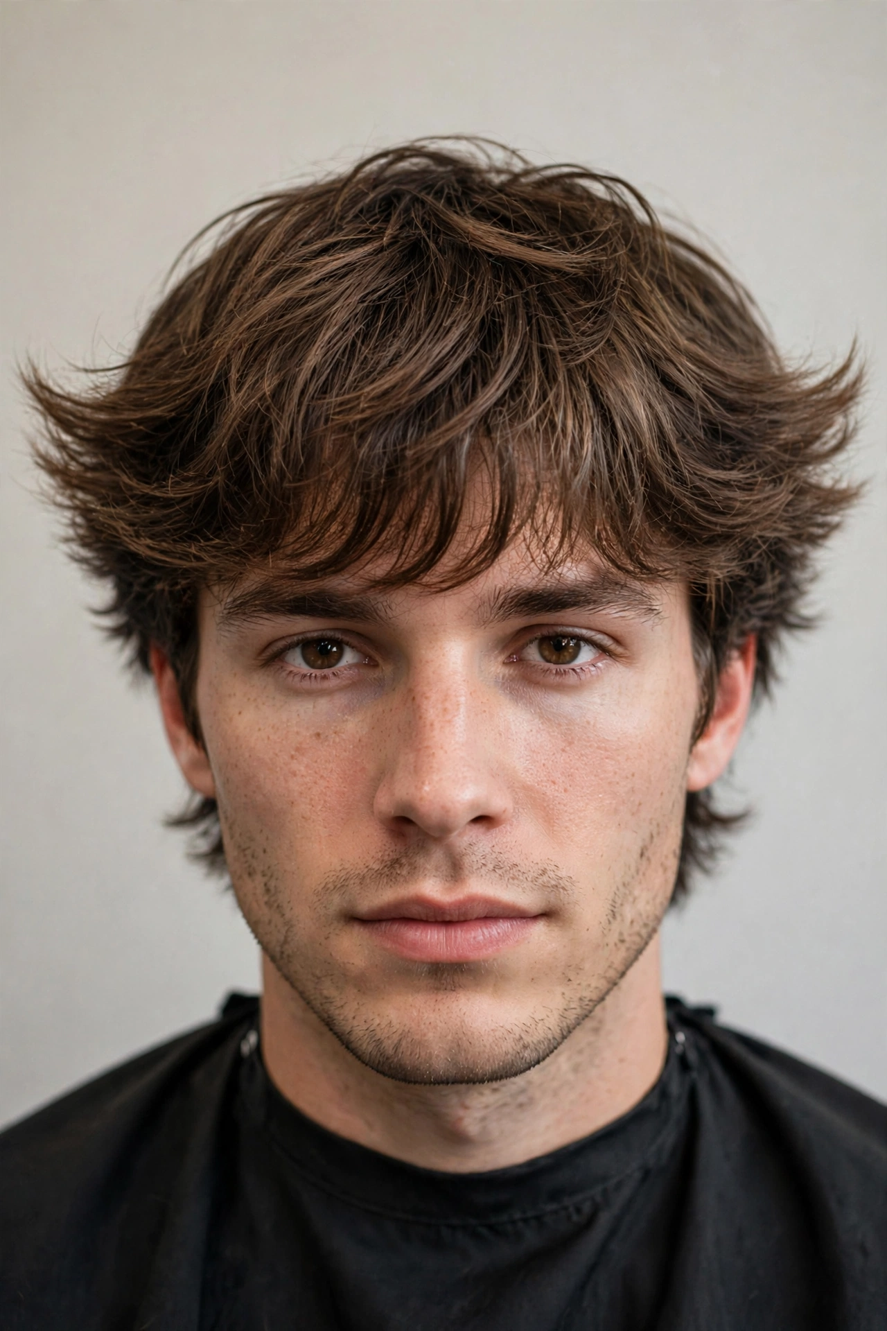 Men's wings haircut with a feathered fringe falling softly over the forehead
