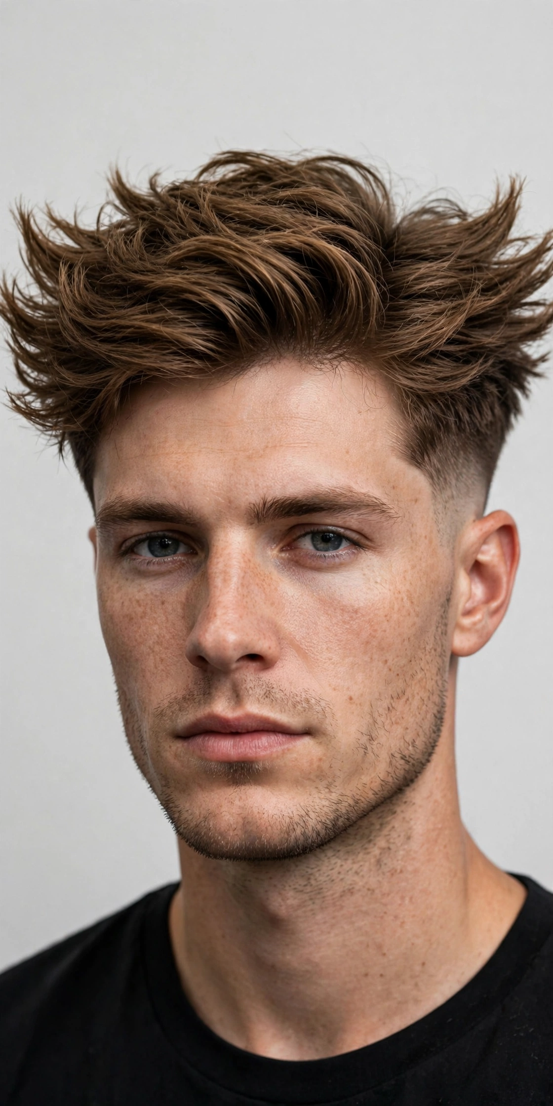 Men's wings haircut with a clean taper, feathered top over neatly tapered sides