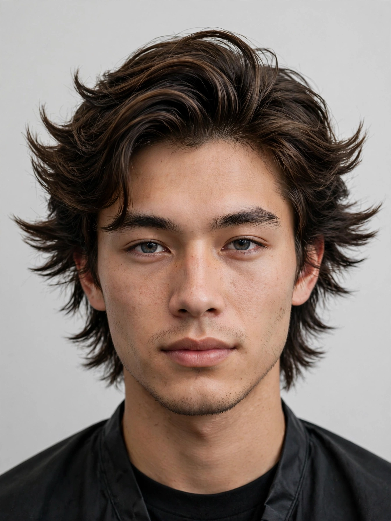 Modern 2026 wings haircut on a young man, textured feathered hair with natural flick at the ears