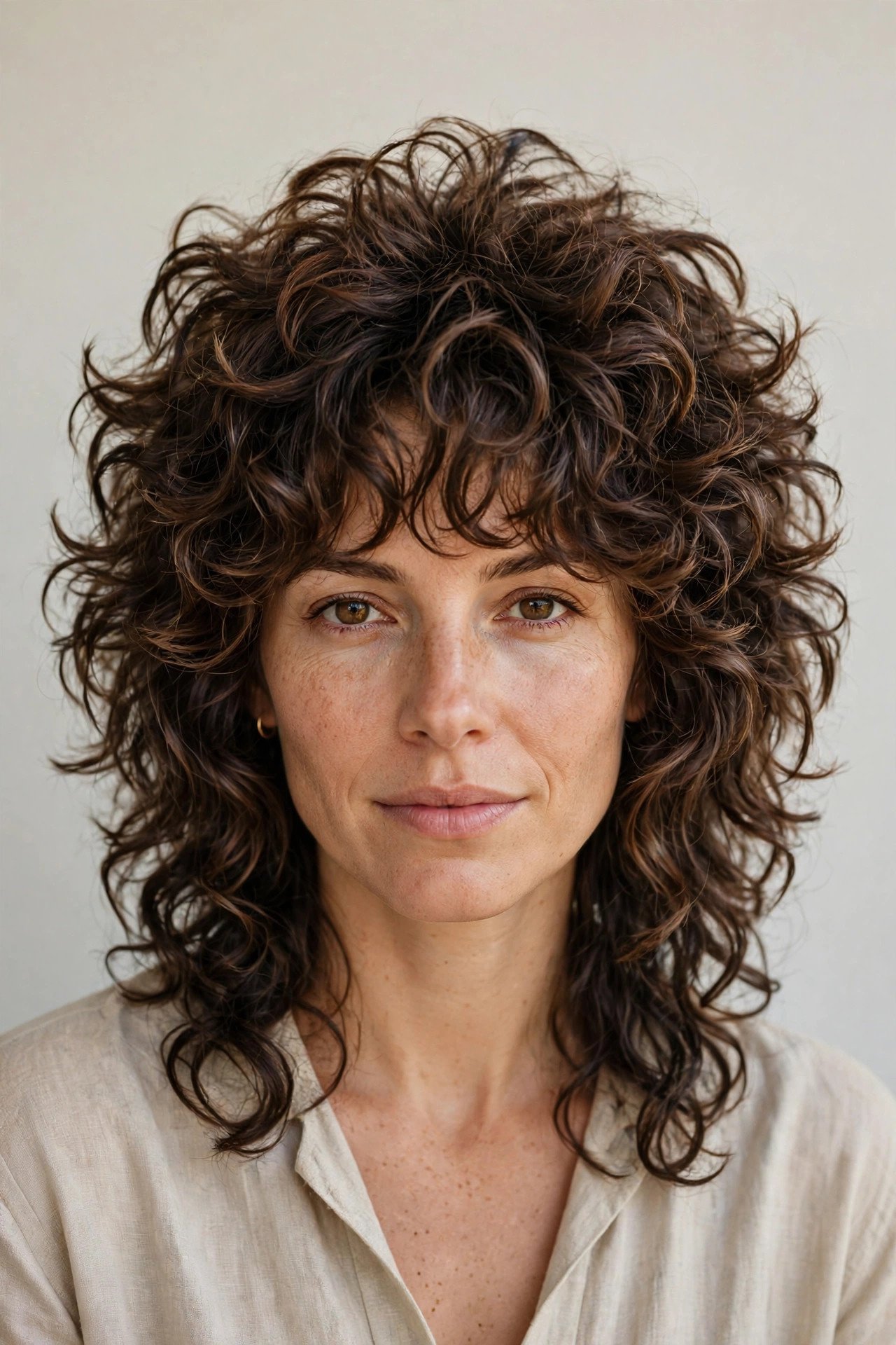 Curly wolf cut hairstyle for women