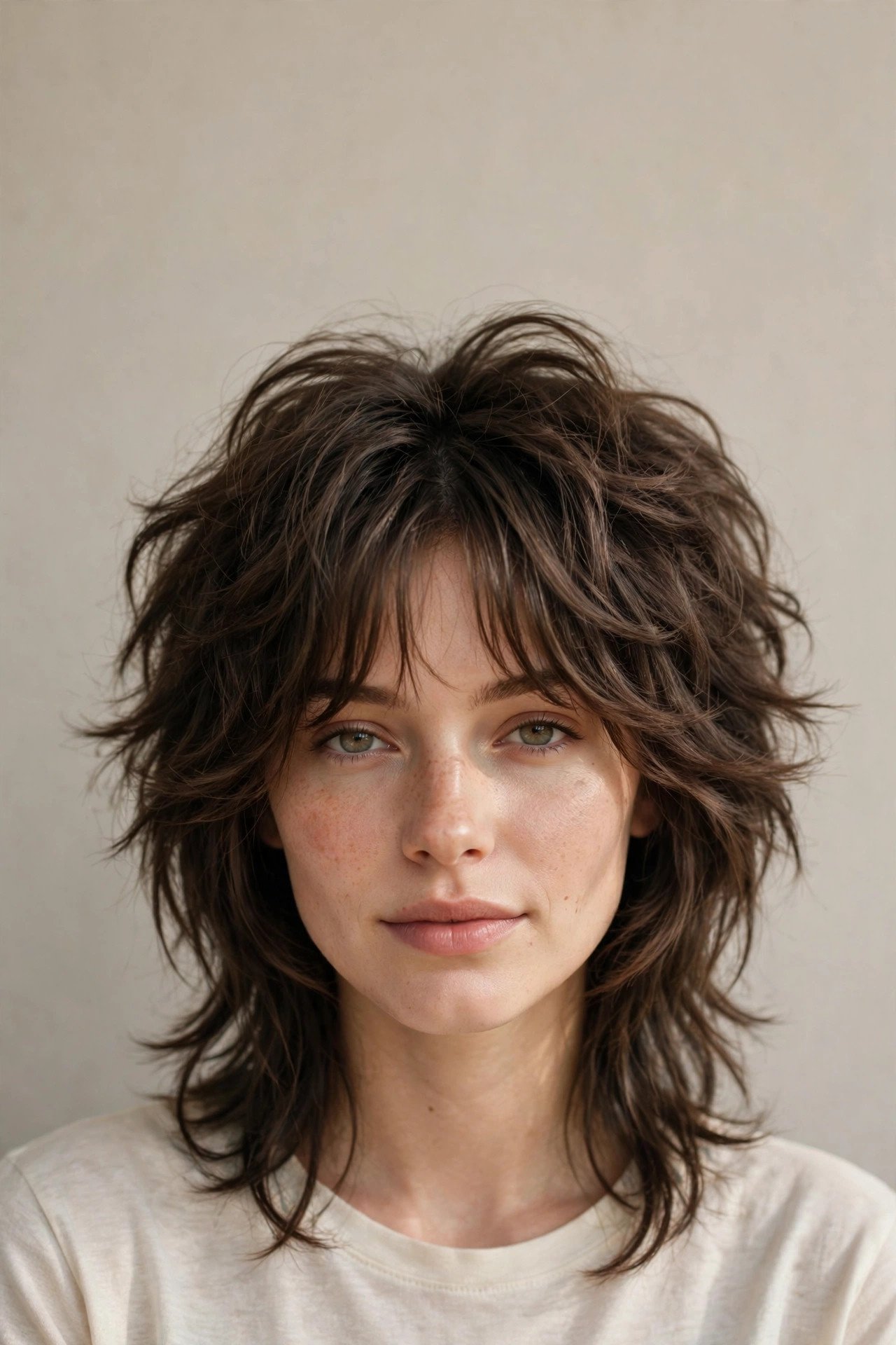 Wolf cut with curtain bangs for women